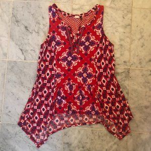 red flowy shirt tank top with bead detailing